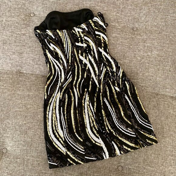 Halpern Sequin Striped Minidress 34 (0) in Dark - Picture 2 of 8